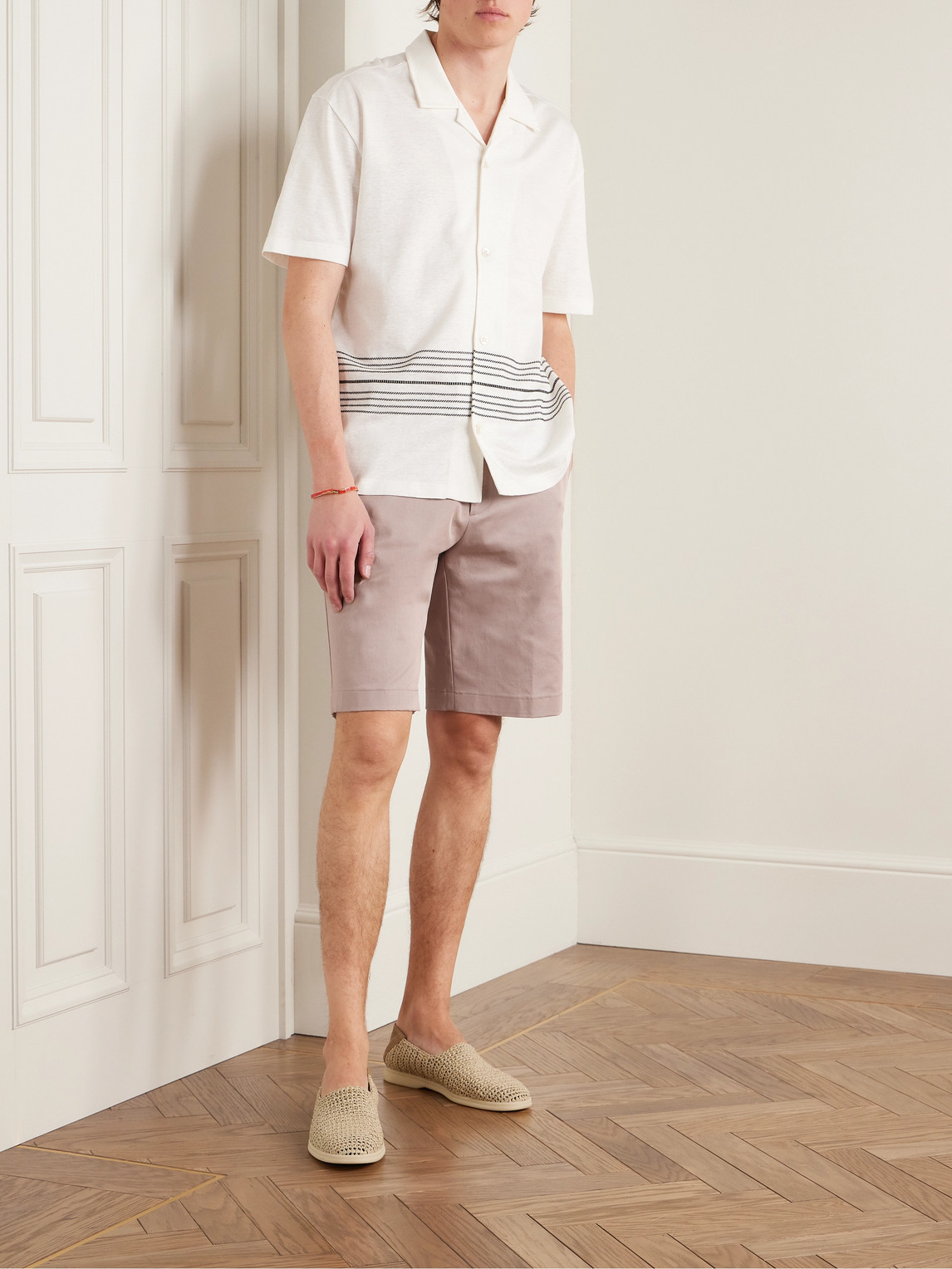 Shop Etro Straight-leg Cotton-blend Twill Bermuda Shorts In Neutrals