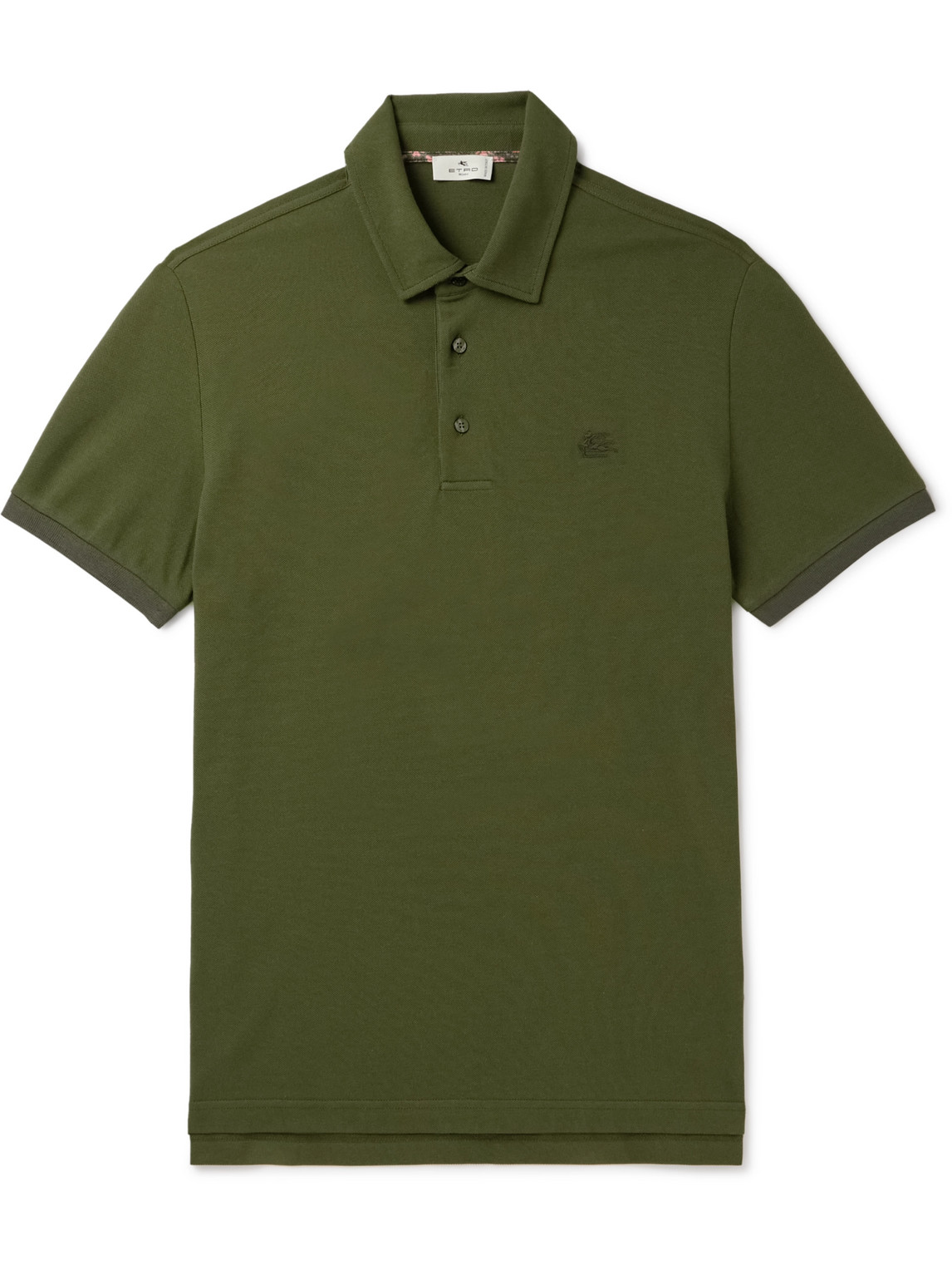 Etro Logo-embroidered Cotton-piqué Polo Shirt In Green