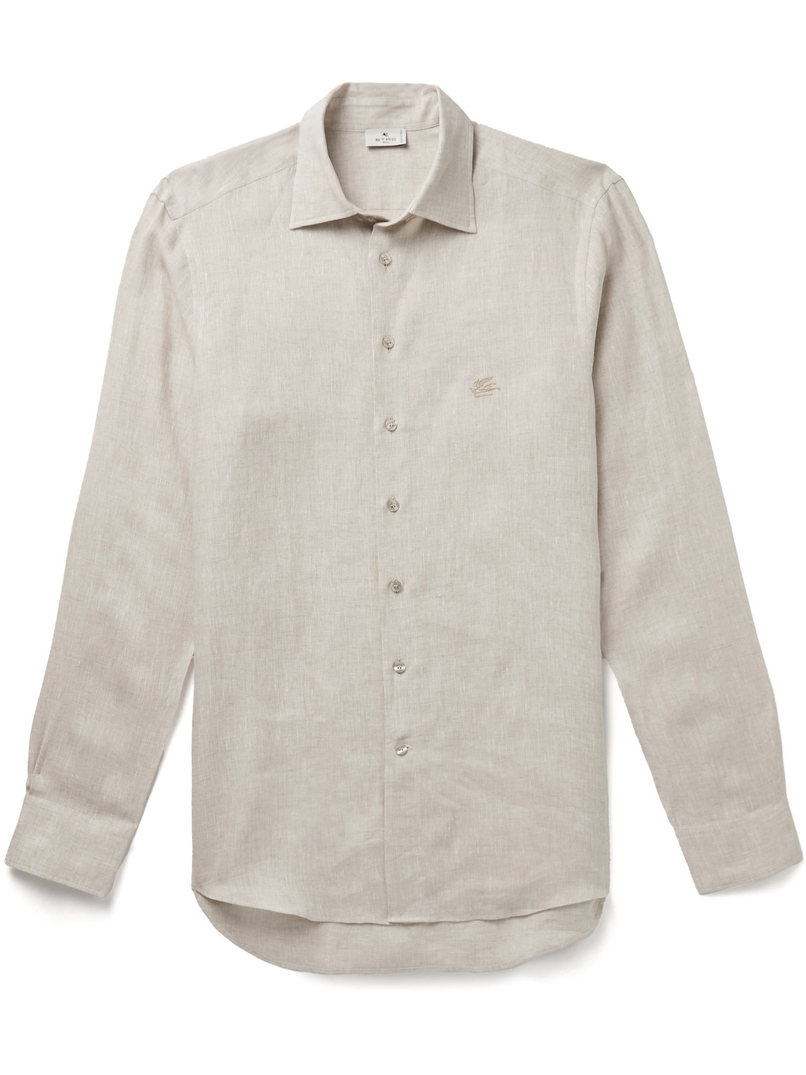 Etro Logo-embroidered Linen Shirt In Neutrals