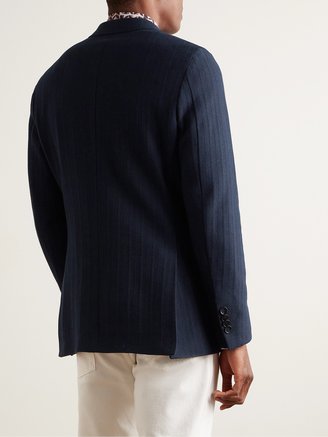 Shop Etro Slim-fit Jacquard-knit Cotton Blazer In Blue
