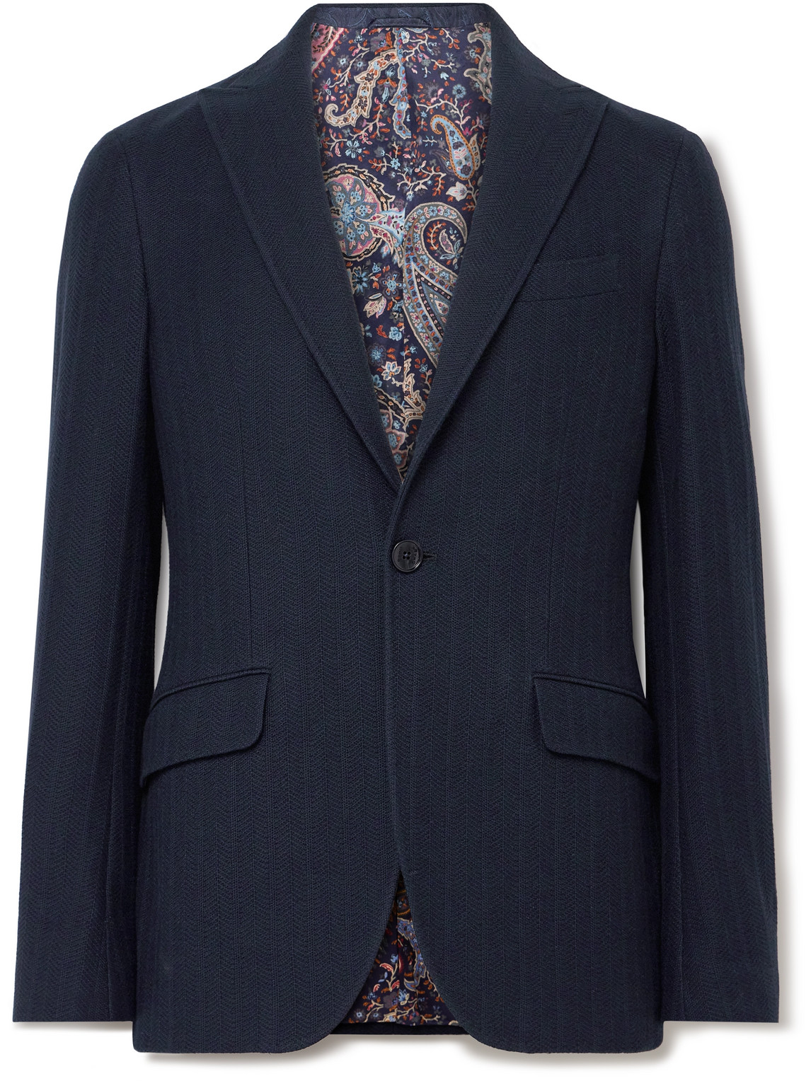 Etro Slim-fit Jacquard-knit Cotton Blazer In Blue