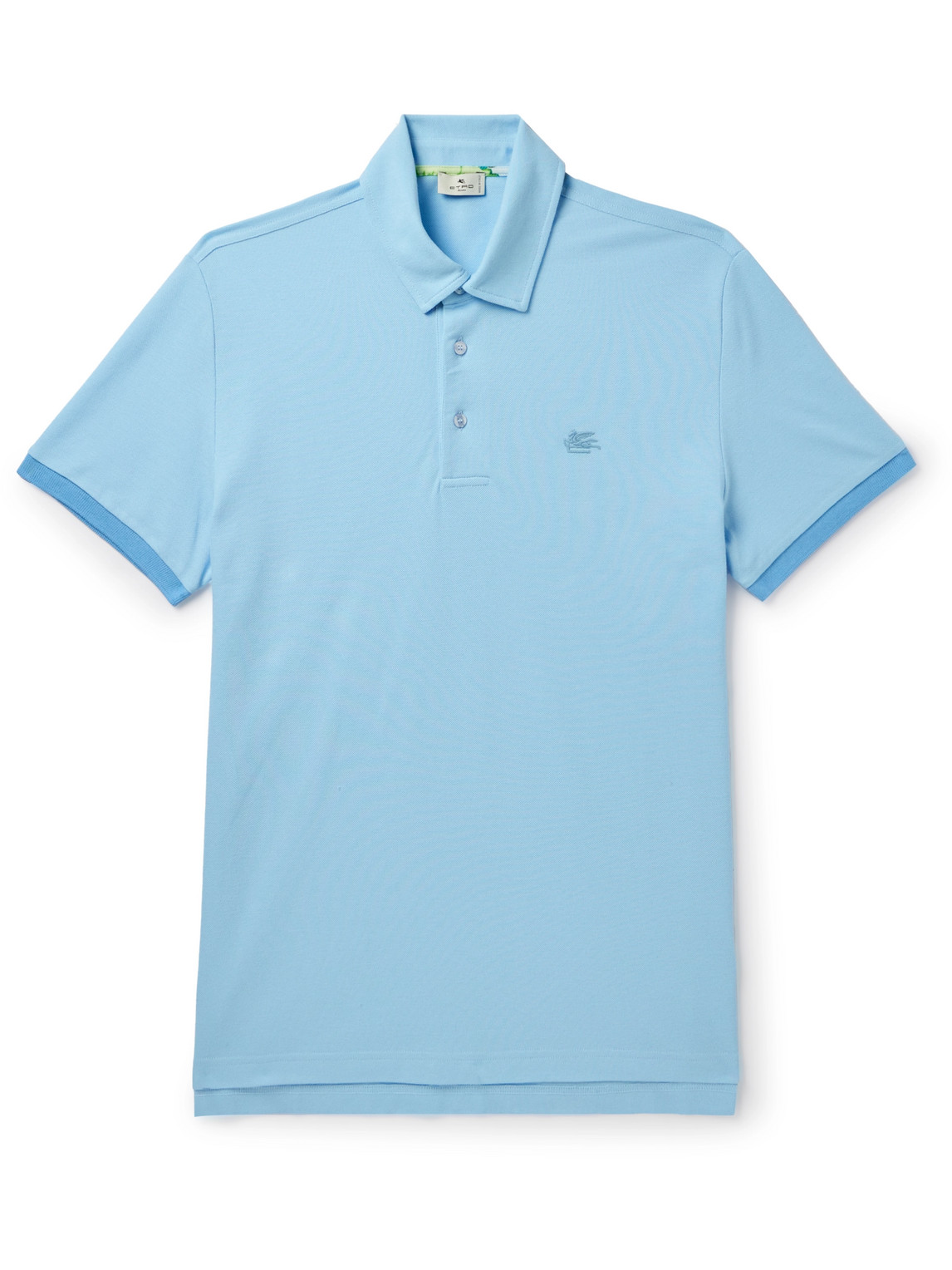 Etro Logo-embroidered Cotton-piqué Polo Shirt In Blue