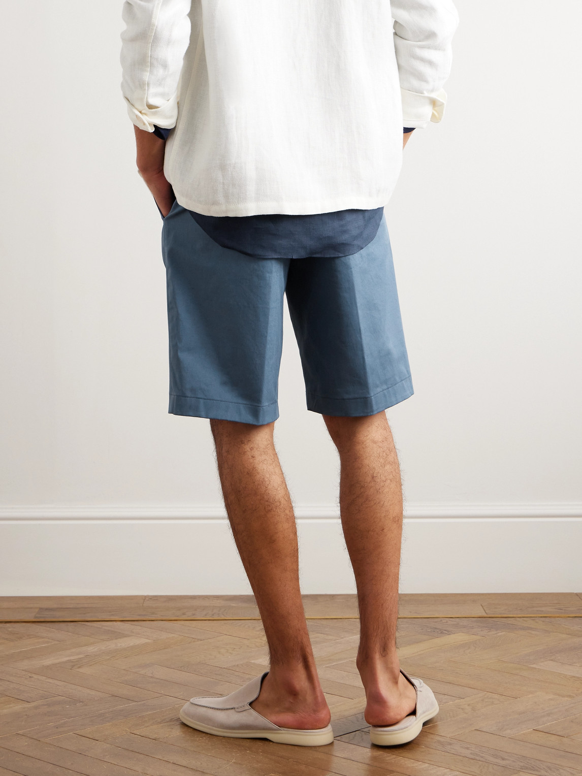 Shop Etro Straight-leg Cotton-blend Twill Bermuda Shorts In Blue