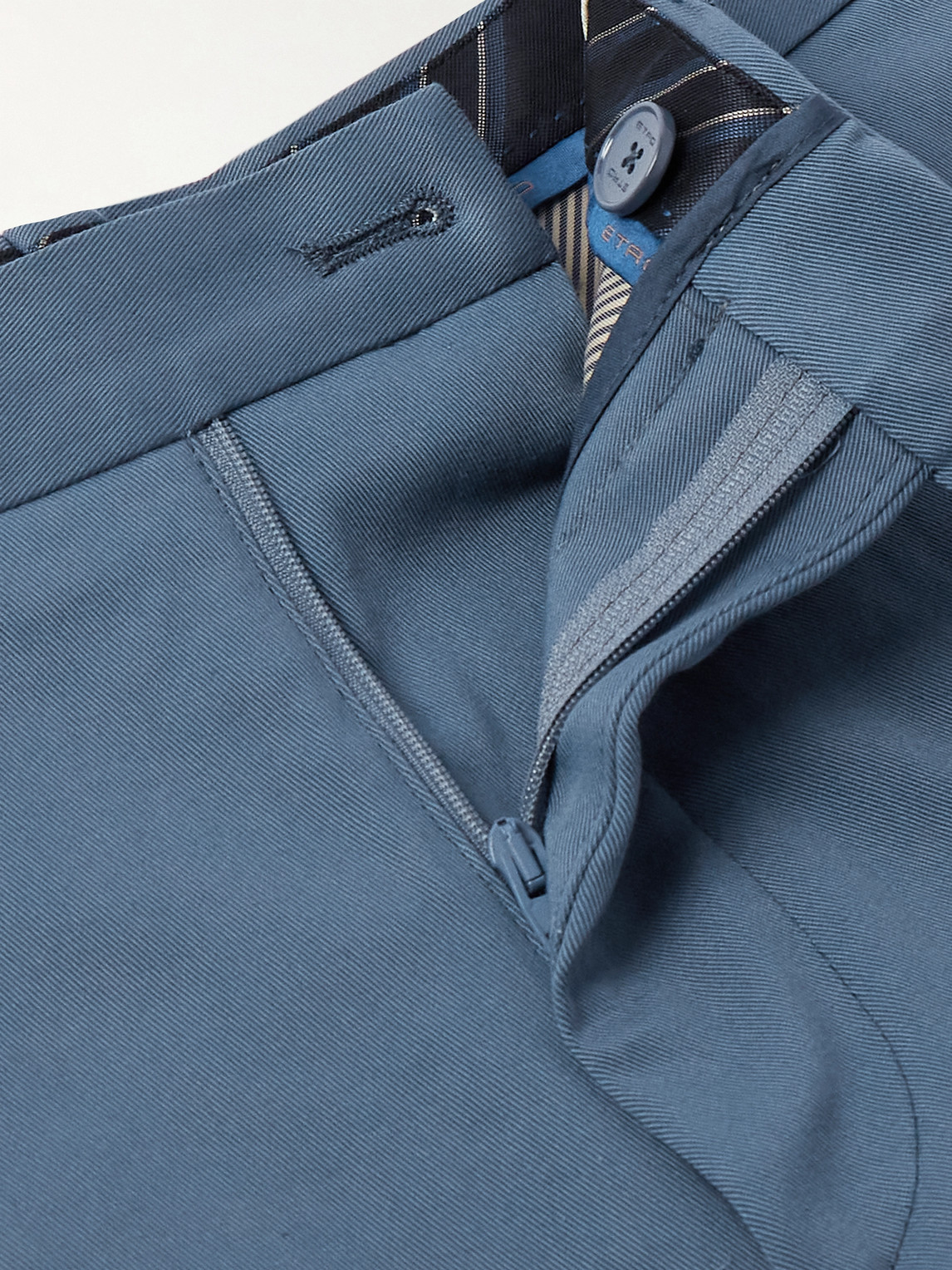 Shop Etro Straight-leg Cotton-blend Twill Bermuda Shorts In Blue