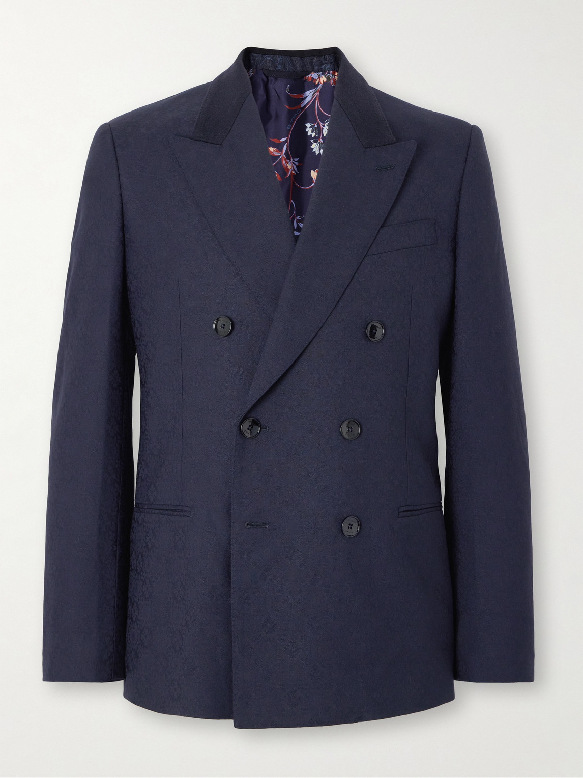 Etro – Double-Breasted Felt-Trimmed Wool-Jacquard Suit Jacket