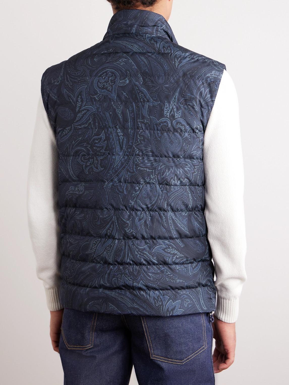 Shop Etro Logo-embroidered Paisley-print Quilted Shell Down Gilet In Blue