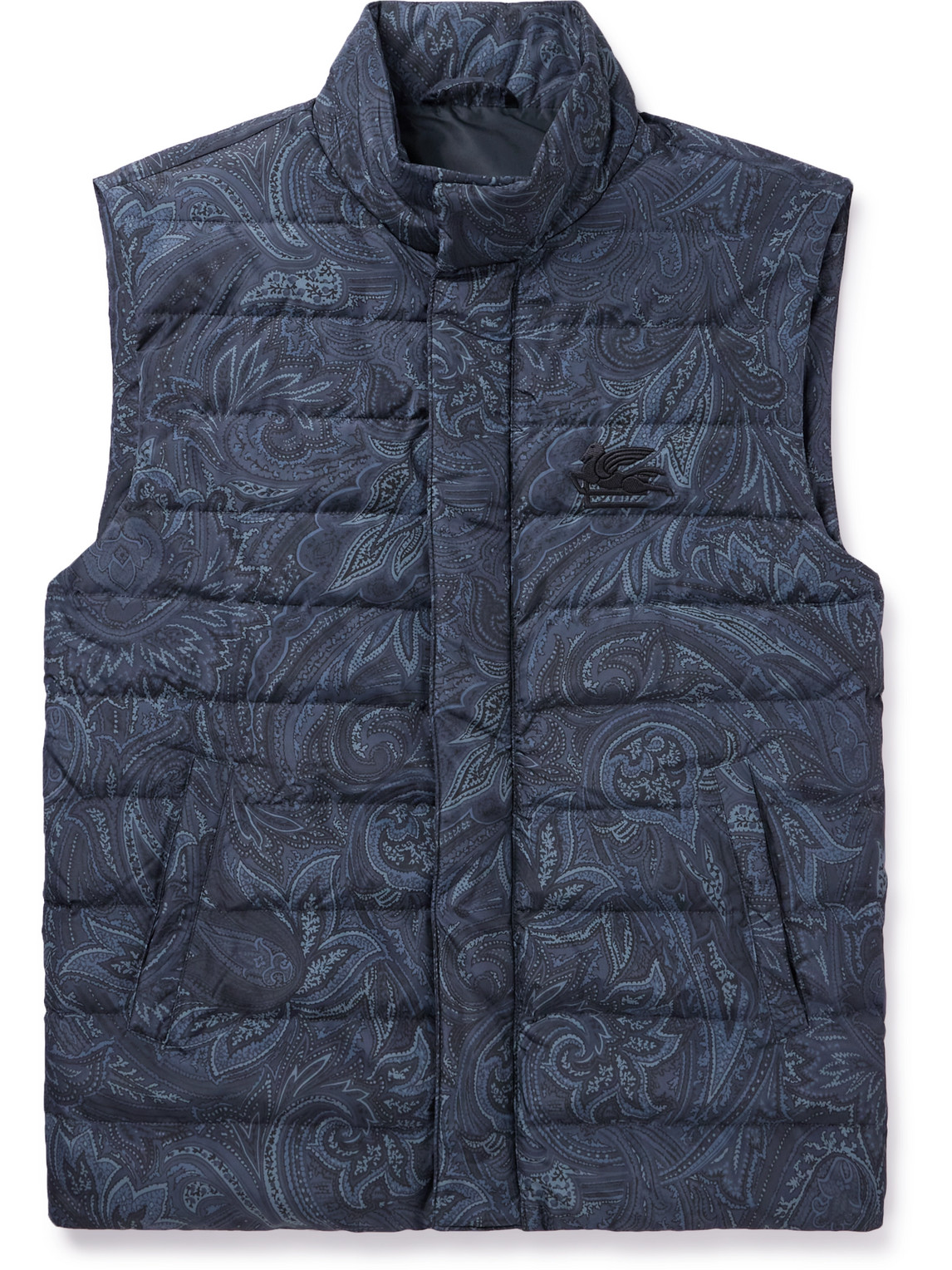 Etro Logo-embroidered Paisley-print Quilted Shell Down Gilet In Blue