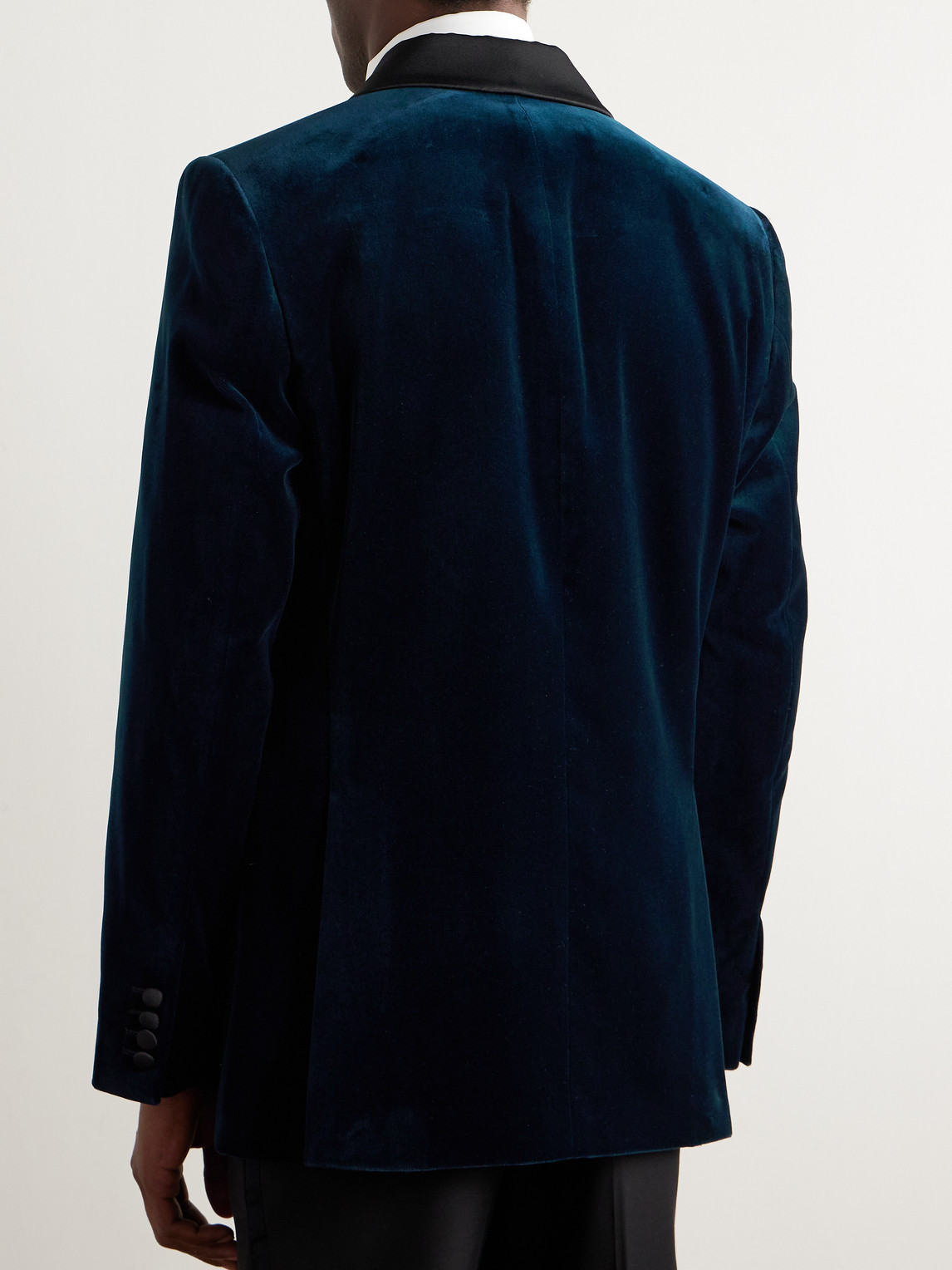 Shop Favourbrook Shawl-collar Twill-trimmed Cotton-velvet Tuxedo Jacket In Blue