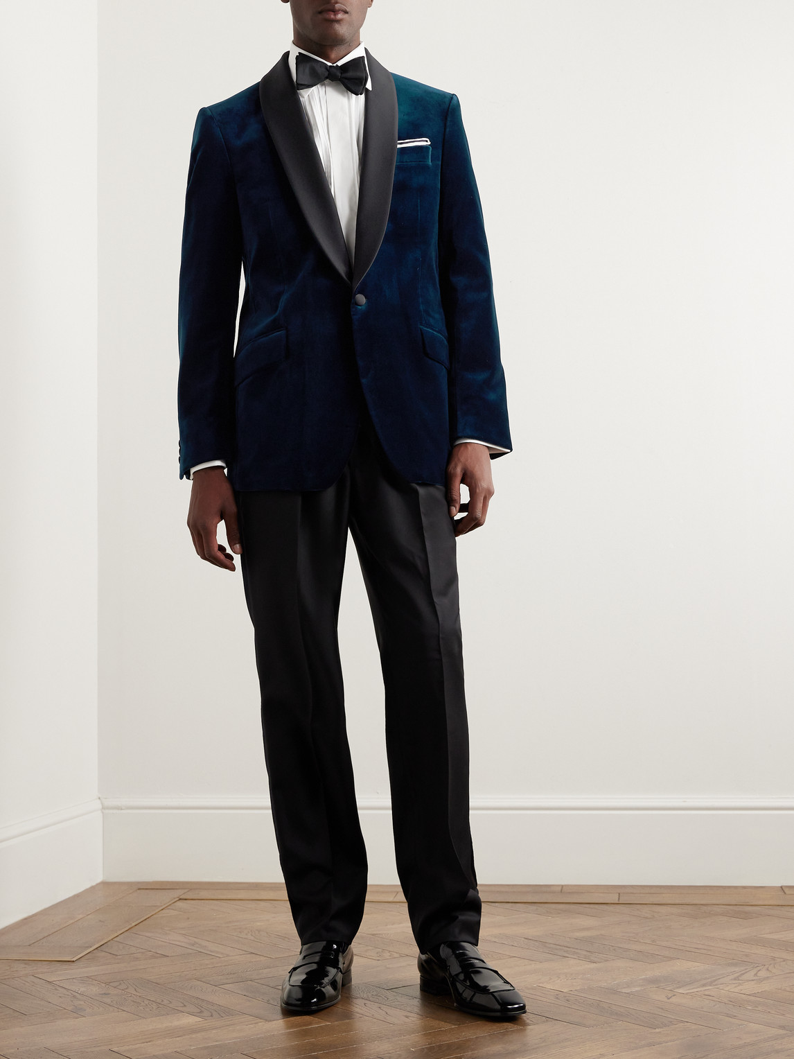 Shop Favourbrook Shawl-collar Twill-trimmed Cotton-velvet Tuxedo Jacket In Blue