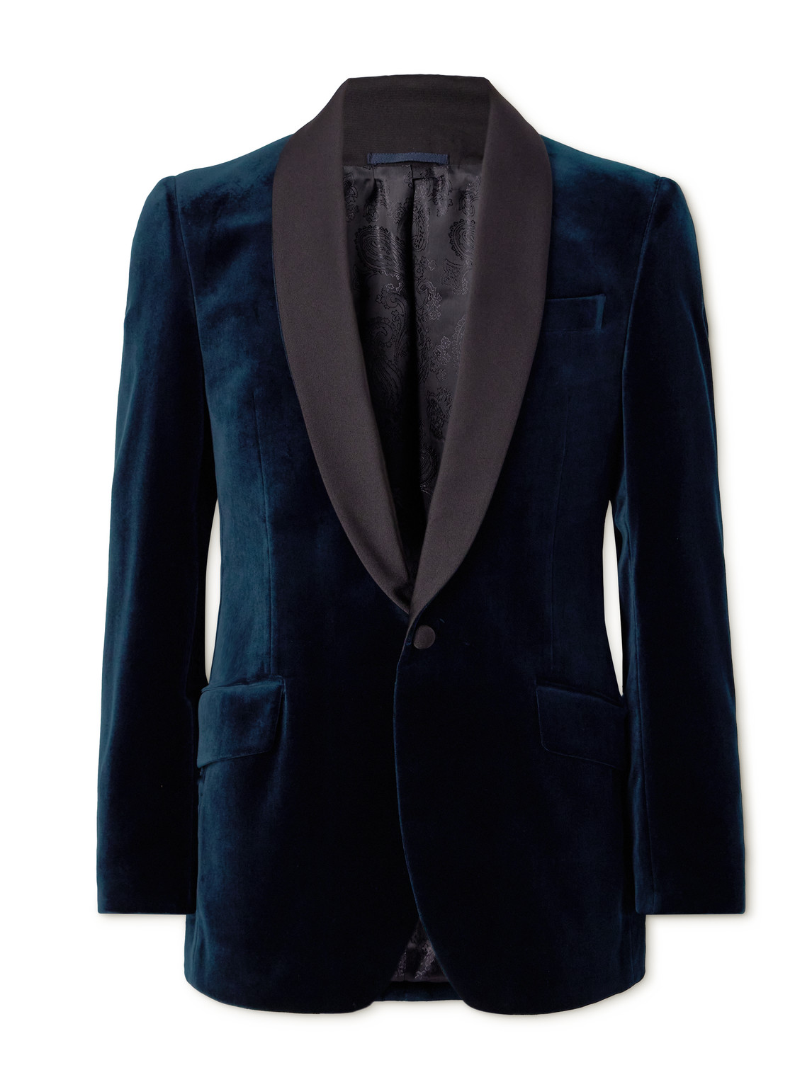 Shawl-Collar Twill-Trimmed Cotton-Velvet Tuxedo Jacket