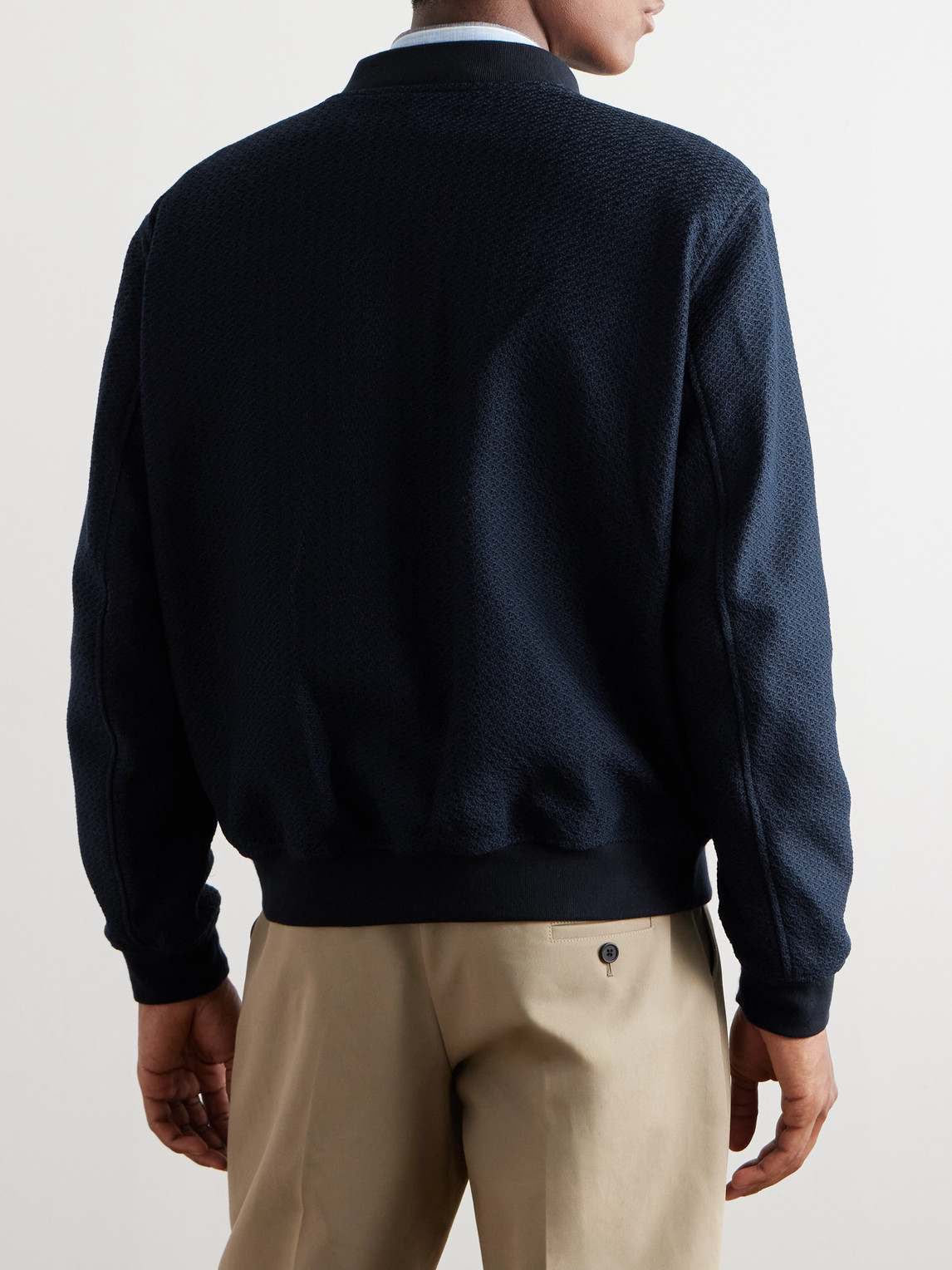 Shop Etro Jacquard-knit Cotton Bomber Jacket In Blue