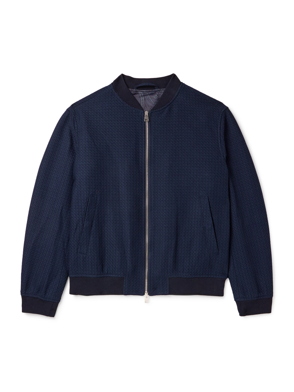 Etro Jacquard-knit Cotton Bomber Jacket In Blue