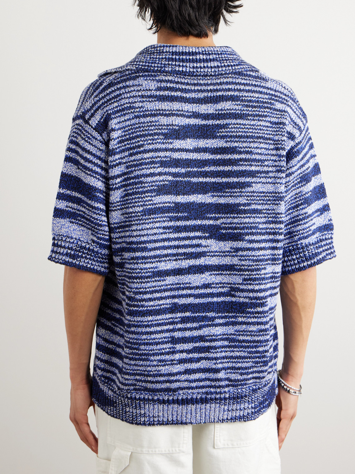 Shop Etro Space-dyed Cotton-blend Polo Shirt In Blue