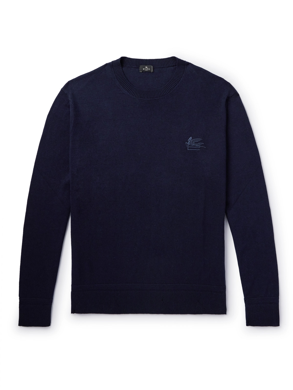 Etro Logo-embroidered Cotton And Cashmere-blend Sweater In Blue