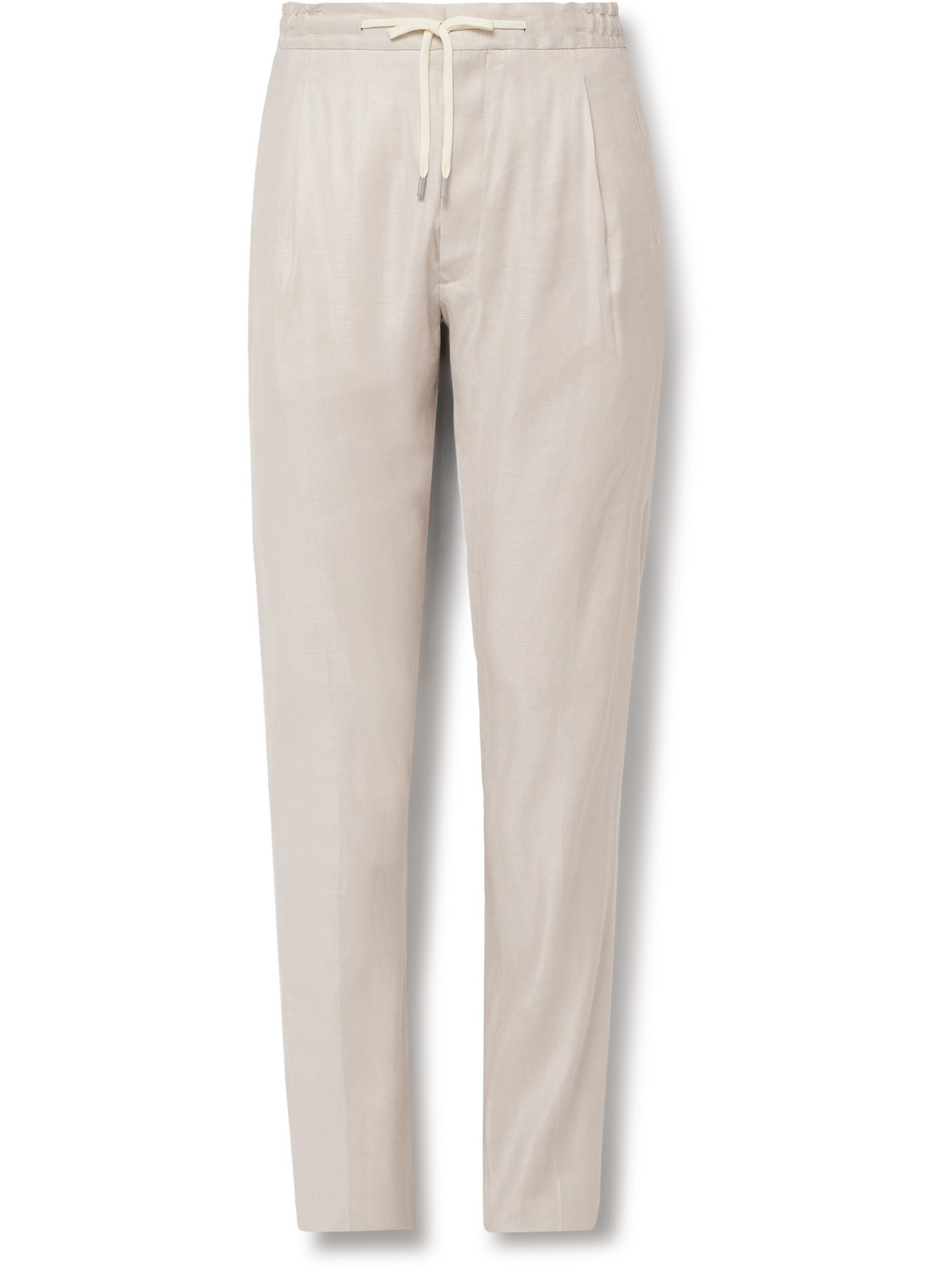 Lardini Straight-leg Pleated Linen-blend Twill Drawstring Trousers In Neutrals
