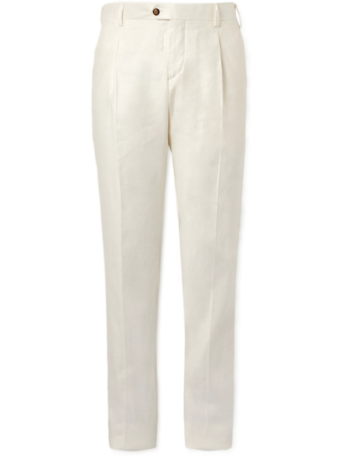 Lardini Straight-leg Pleated Linen-blend Trousers In White