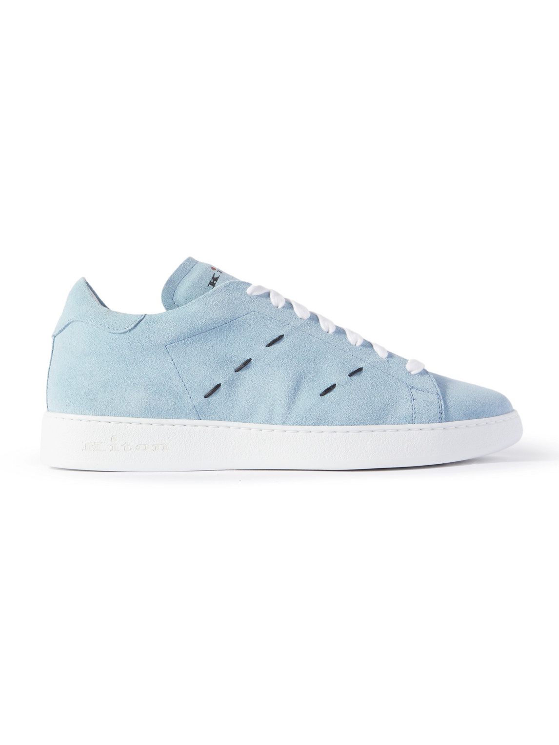 Kiton Embroidered Suede Sneakers In Blue