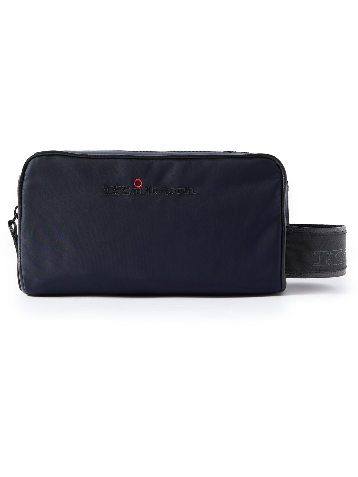 Kiton Logo-embroidered Leather-trim Wash Bag In Blue