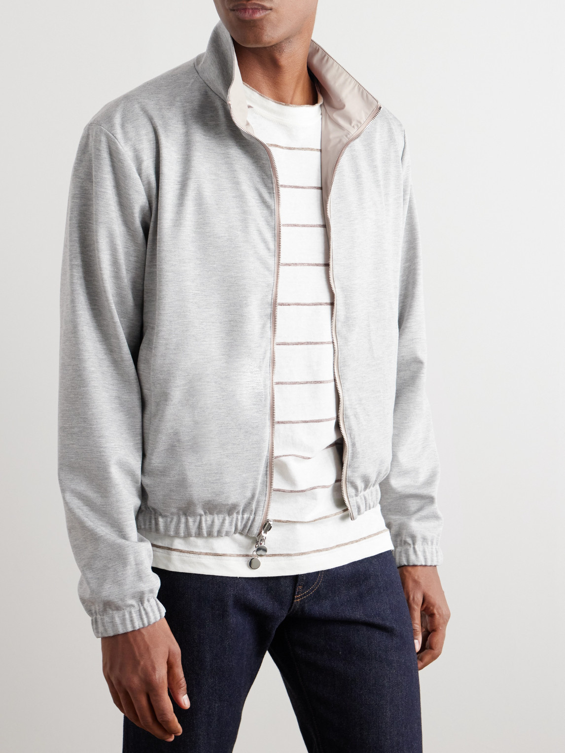 Shop Kiton Reversible Shell And Jersey Bomber Jacket In Neutrals