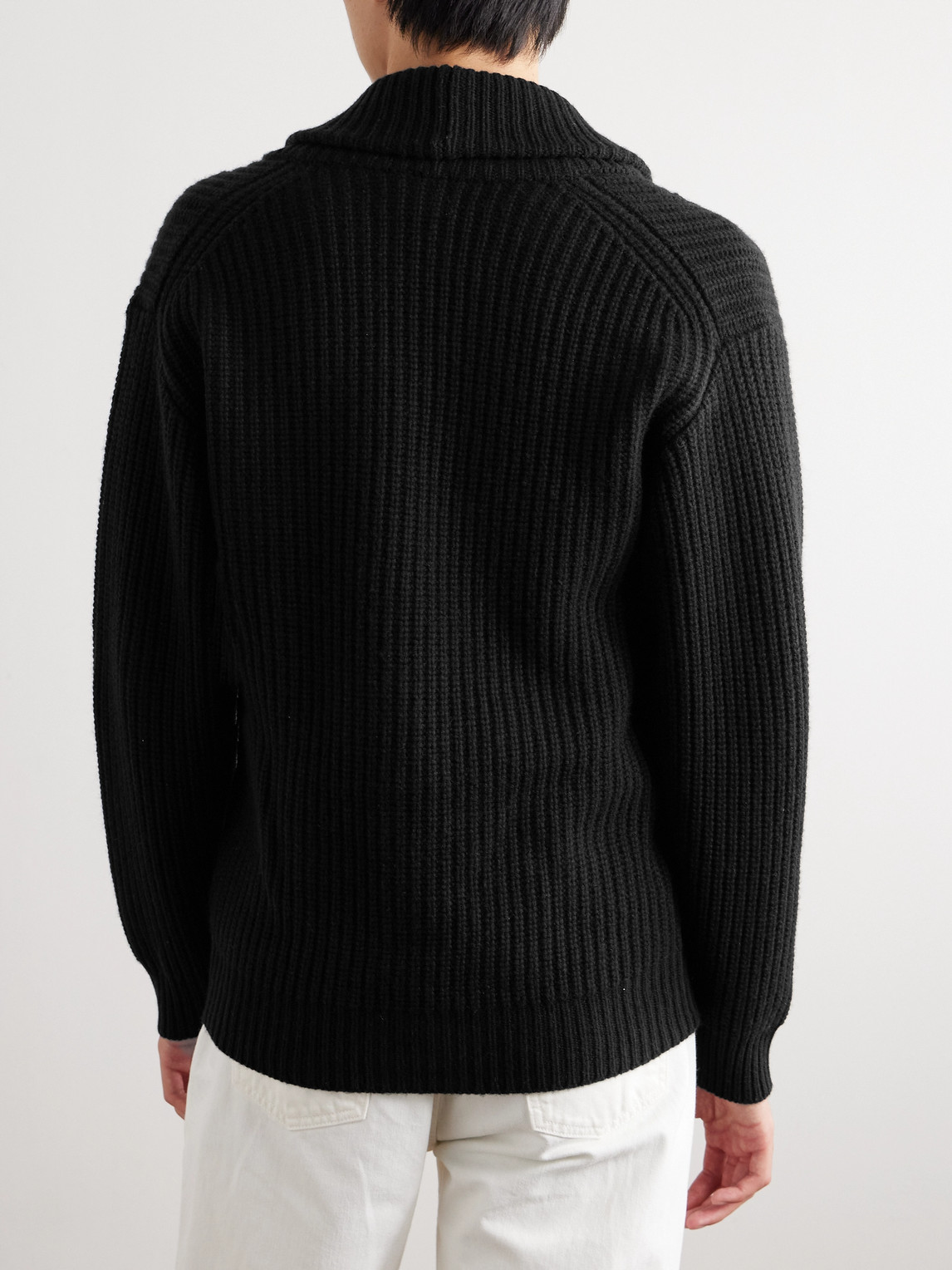 Shop Nili Lotan Somac Shawl-collar Ribbed Cashmere Cardigan In Black