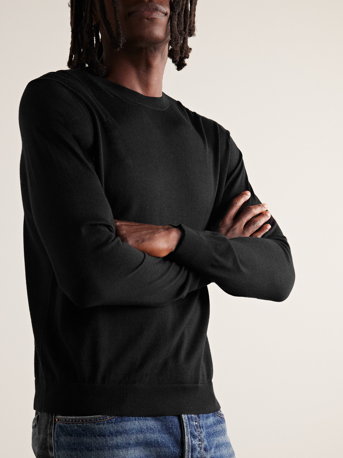 Shop Nili Lotan Cory Slim-fit Wool And Silk-blend Sweater In Black