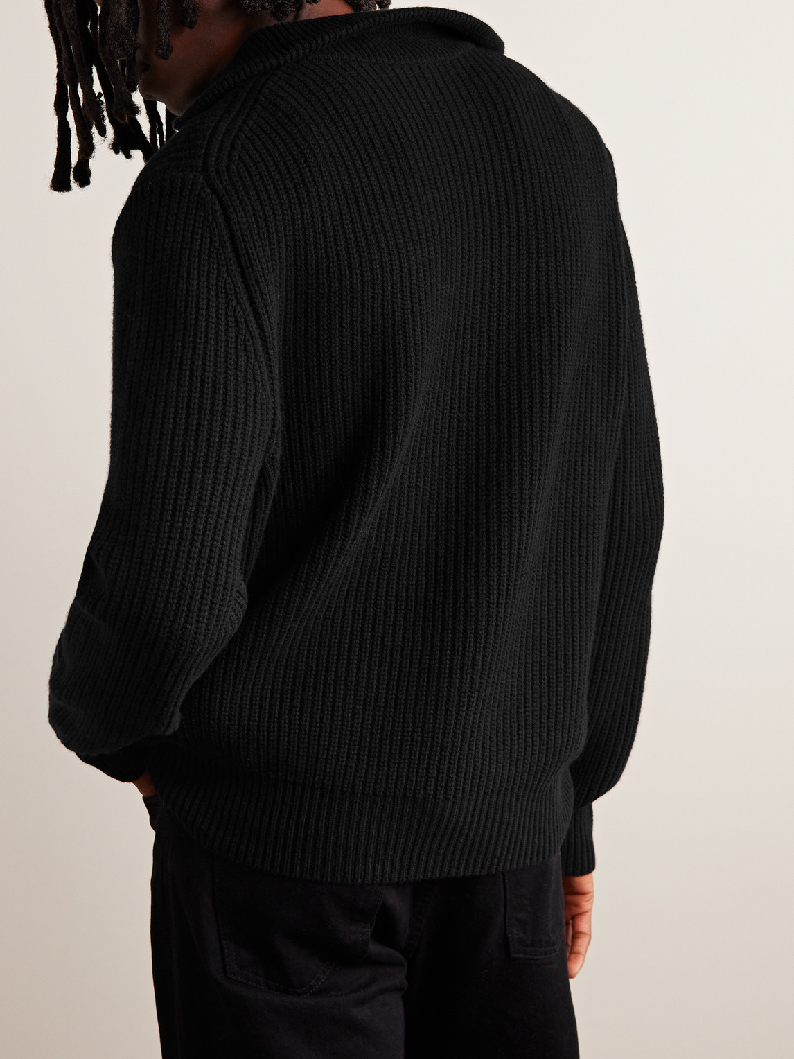 Shop Nili Lotan Heston Ribbed Cashmere Half-zip Sweater In Black