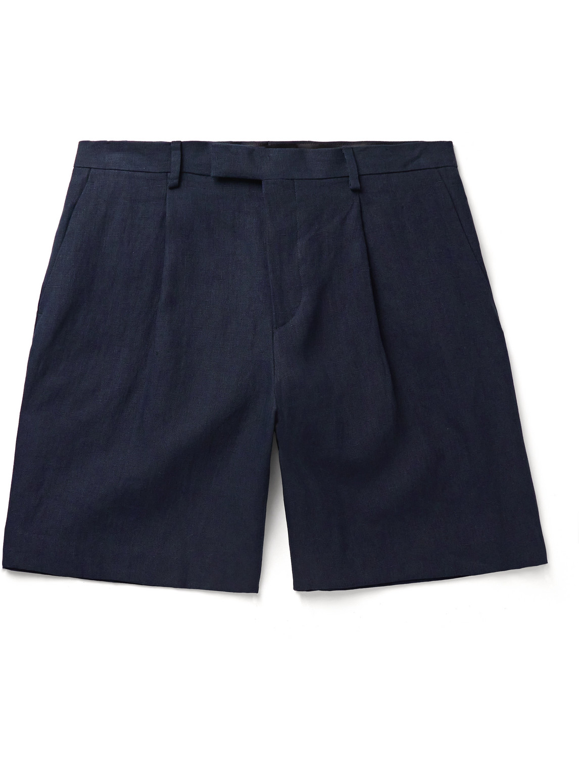 Lardini Wide-leg Pleated Linen Bermuda Shorts In Blue