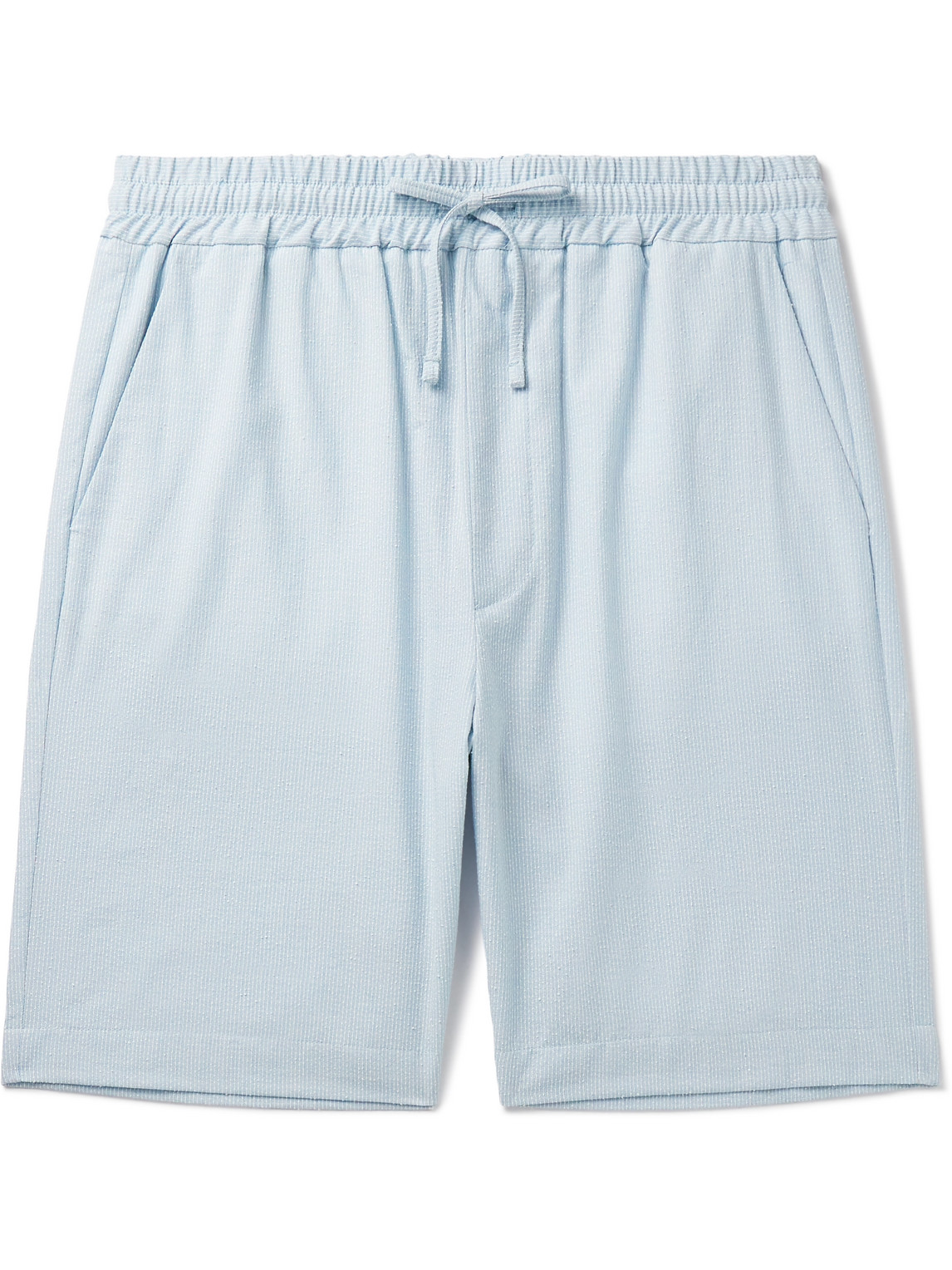 Lardini Straight-leg Striped Cotton-blend Drawstring Shorts In Blue