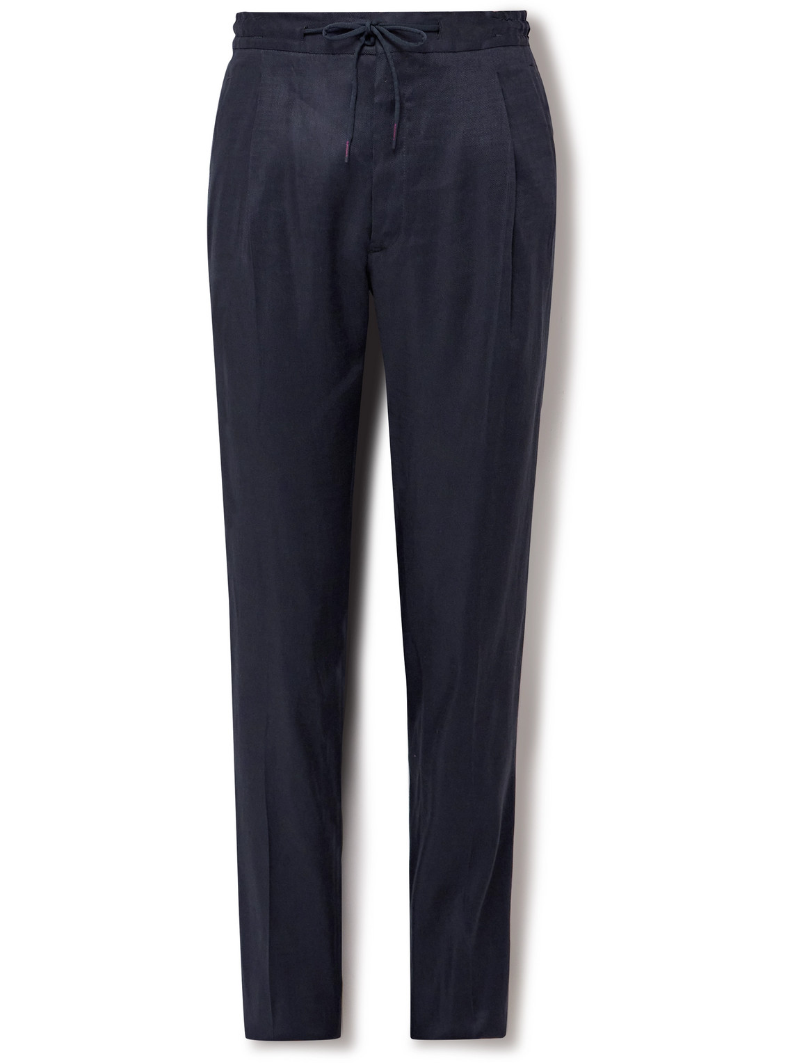 Lardini Straight-leg Pleated Linen-blend Twill Drawstring Trousers In Blue