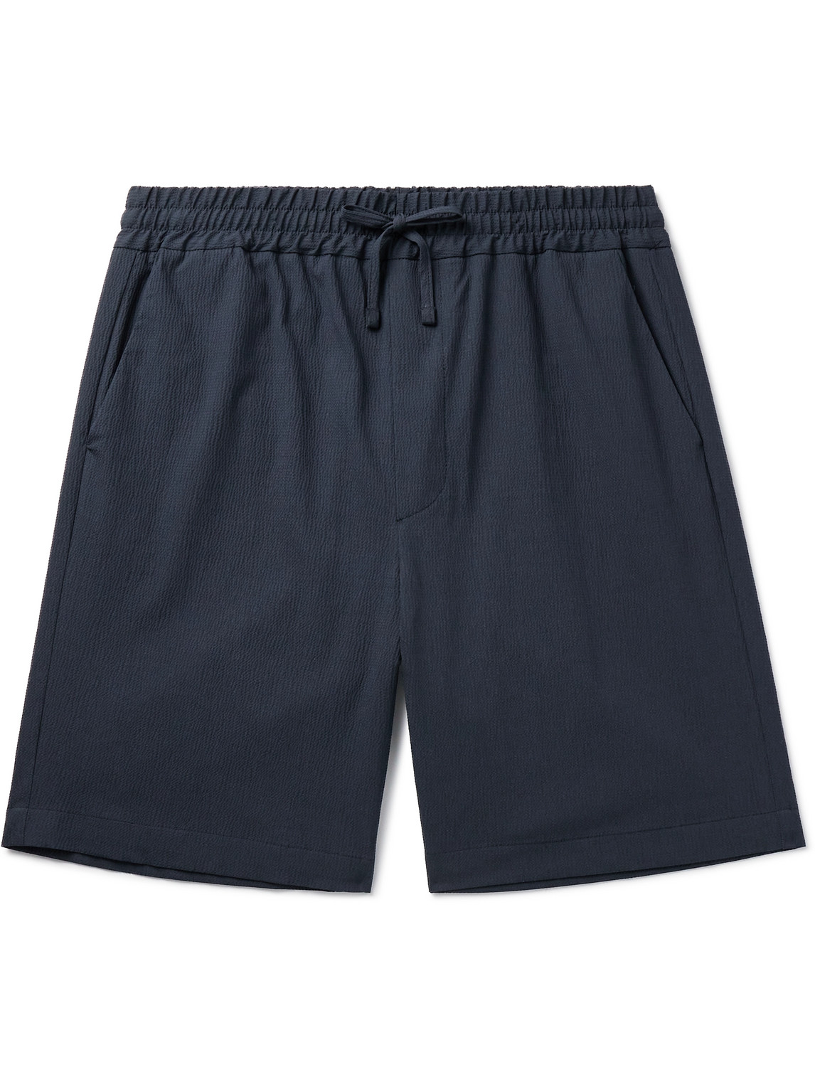 Shop Lardini Straight-leg Cotton-blend Seersucker Drawstring Shorts In Blue