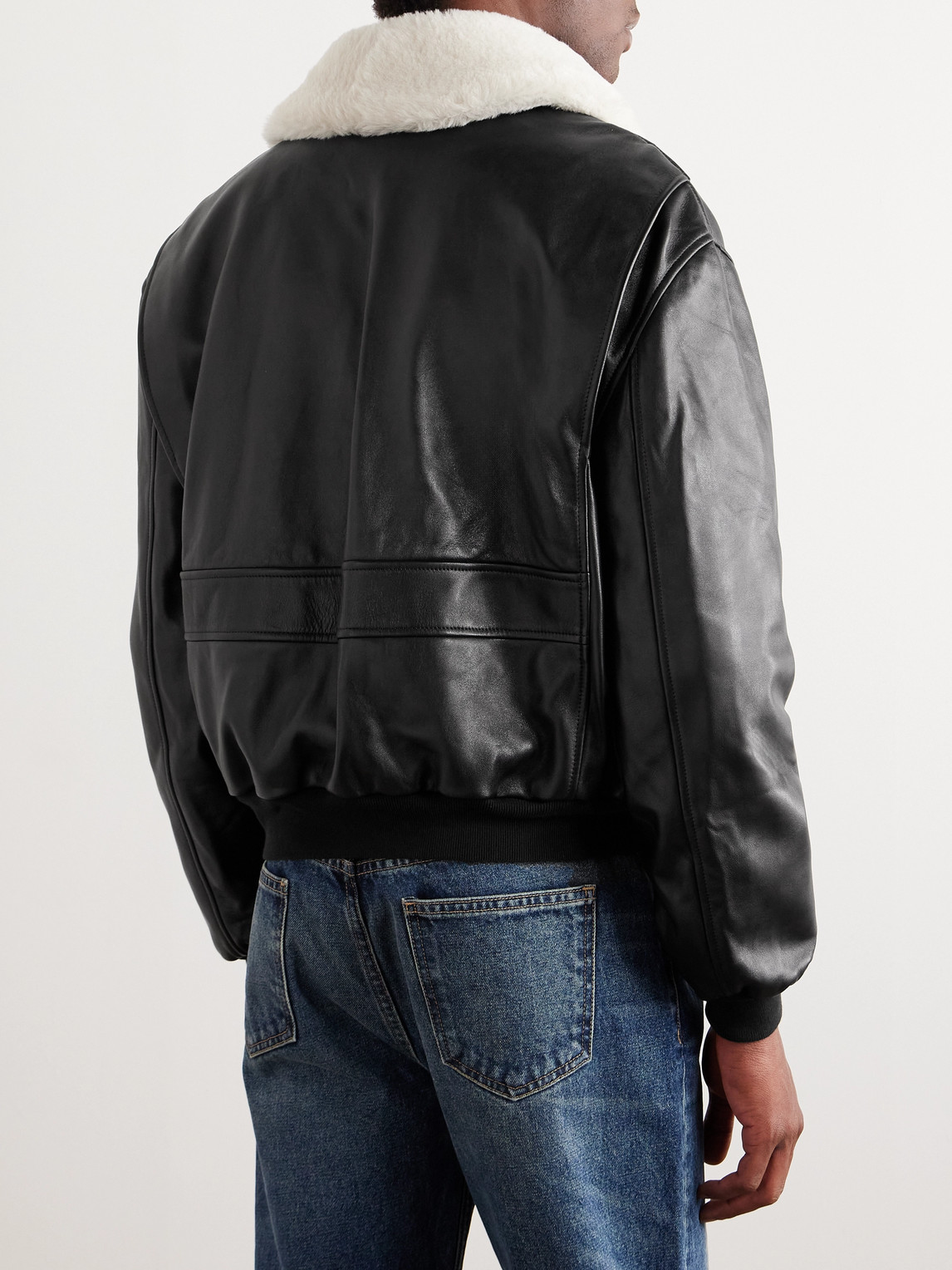 Shop Nili Lotan Elias Shearling-trimmed Leather Bomber Jacket In Black