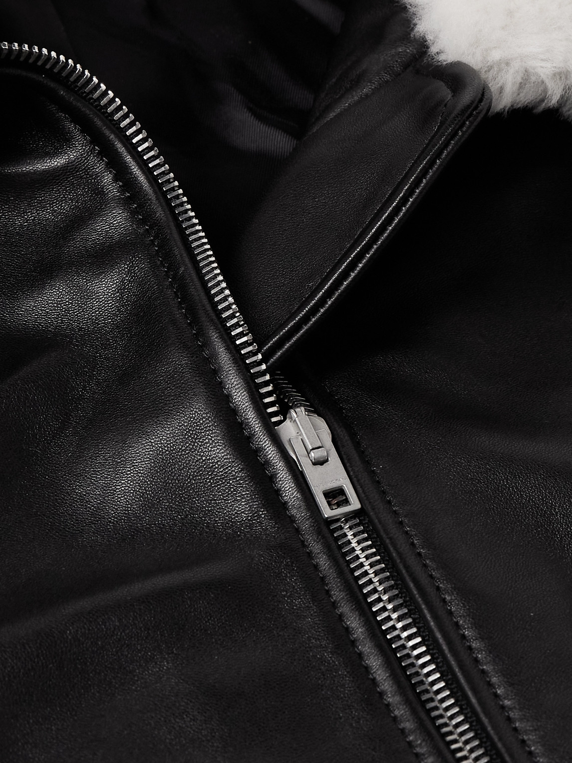 Shop Nili Lotan Elias Shearling-trimmed Leather Bomber Jacket In Black