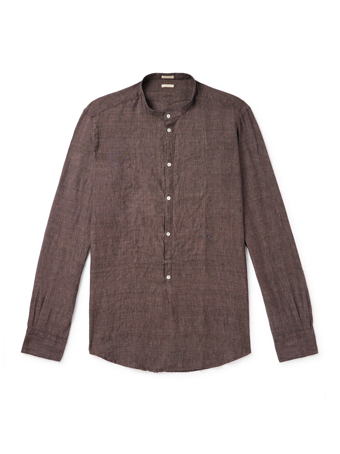 Massimo Alba Kos Grandad-collar Linen Half-placket Shirt In Brown