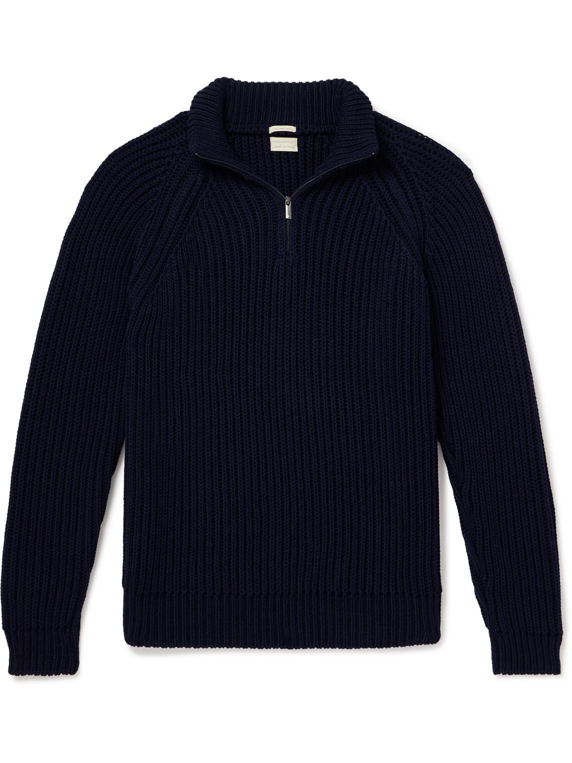 Massimo Alba Dylan Ribbed Cotton Half-zip Sweater In Blue