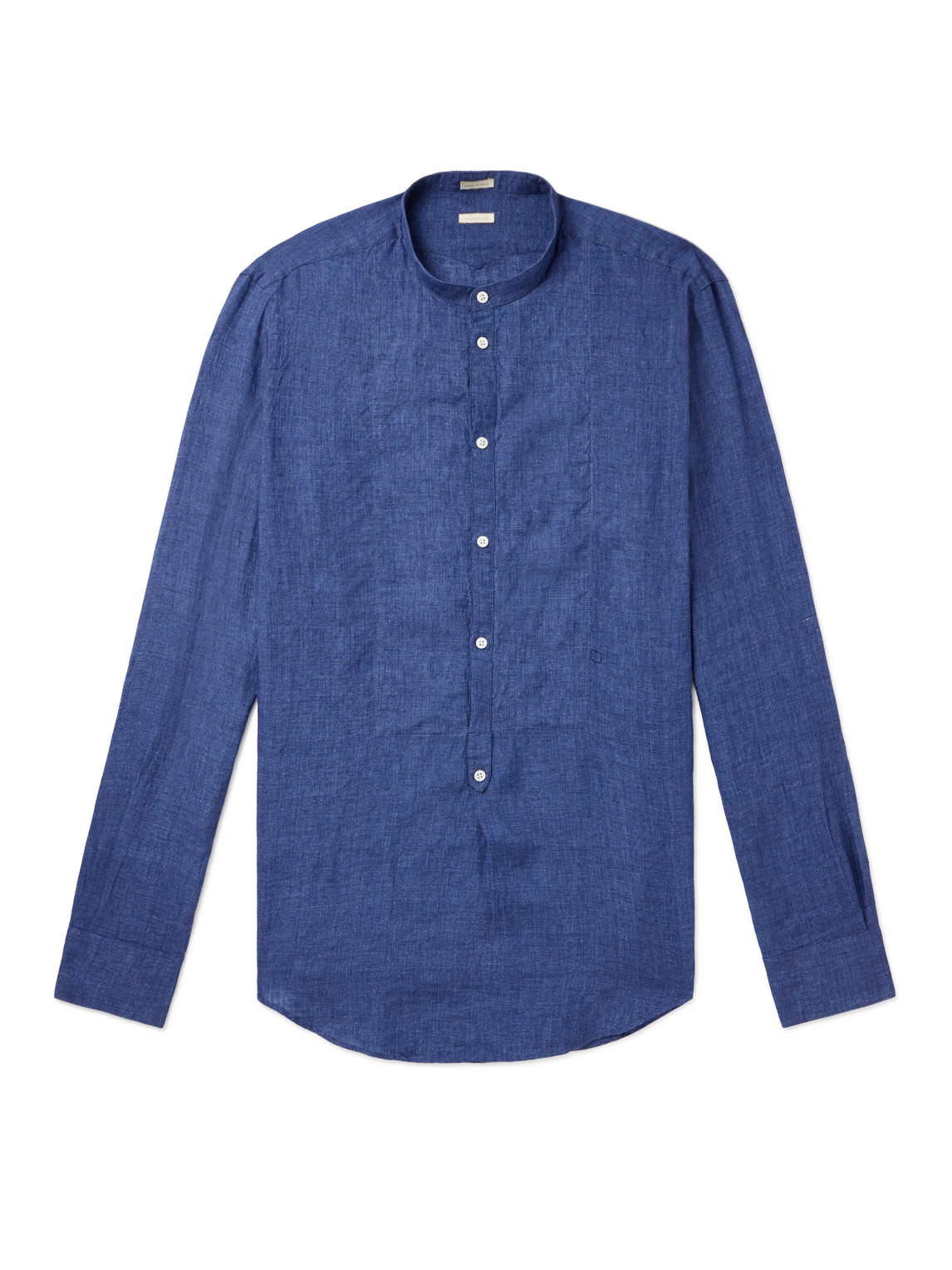 Massimo Alba Kos Grandad-collar Linen Half-placket Shirt In Blue