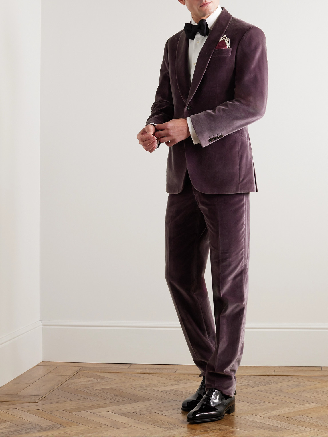 Shop Richard James Cotton-velvet Tuxedo Trousers In Pink