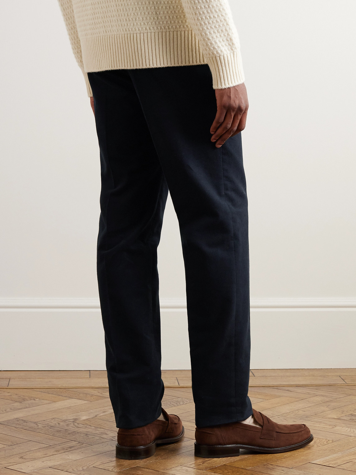 Shop Richard James Tapered Cotton-moleskin Trousers In Blue