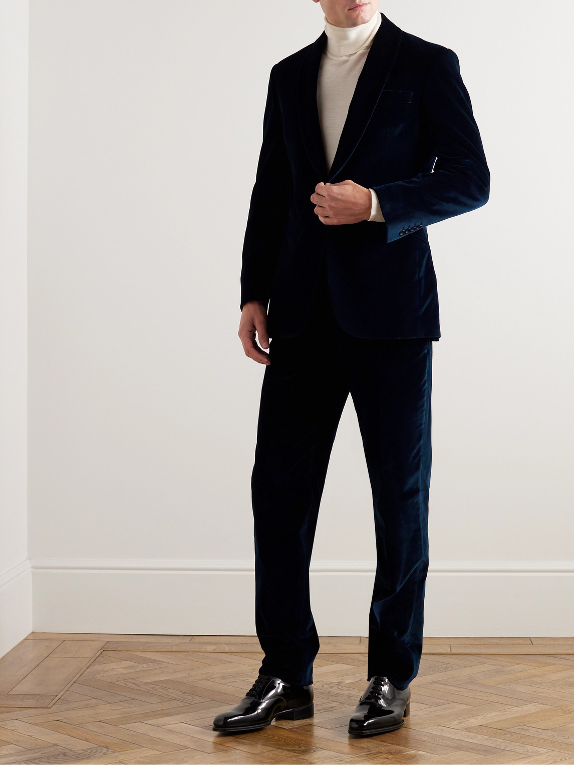 Shop Richard James Slim-fit Cotton-velvet Tuxedo Jacket In Blue