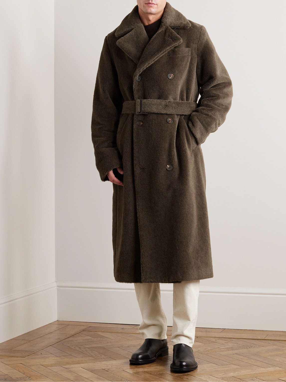 Shop Richard James Belted Double-breasted Alpaca Coat In Brown