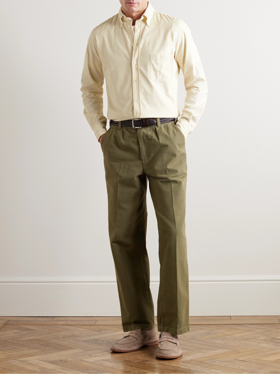 Shop Richard James Button-down Collar Cotton-corduroy Shirt In Neutrals