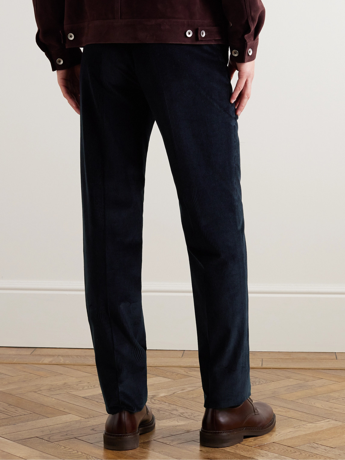 Shop Richard James Tapered Cotton-corduroy Suit Trousers In Blue
