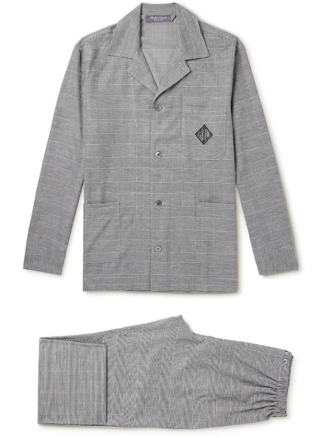Ralph Lauren Purple Label Logo-embroidered Prince Of Wales Checked Cotton Pyjama Set In Grey