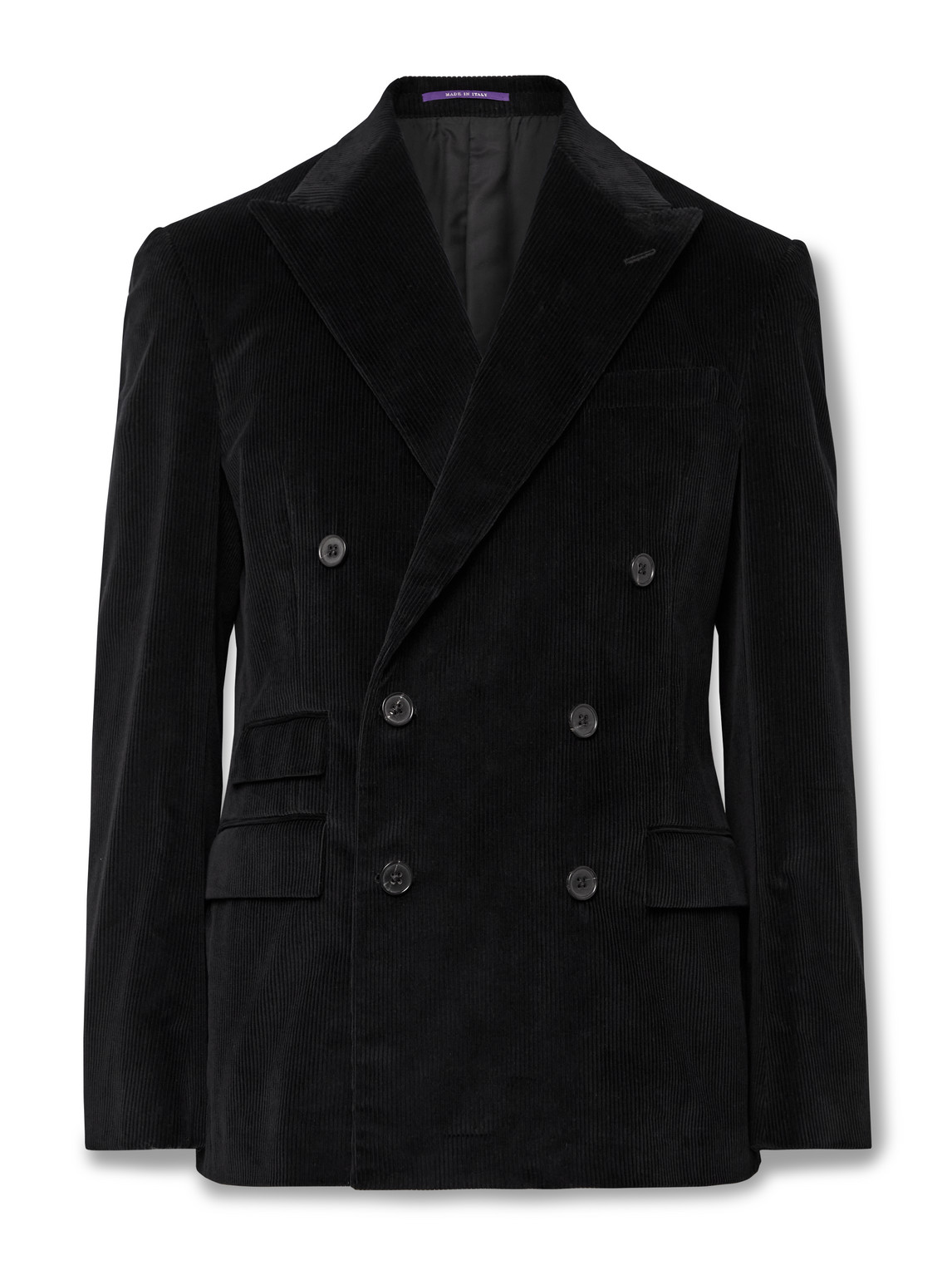 Shop Ralph Lauren Purple Label Double-breasted Cotton-corduroy Suit Jacket In Black