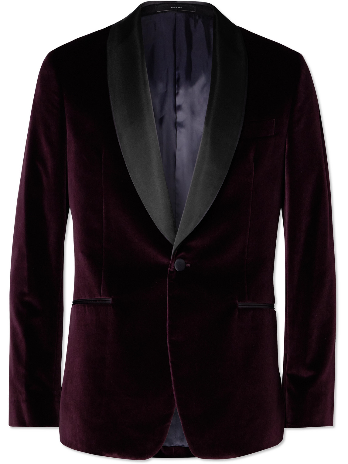 Paul Smith Shawl-collar Satin-trimmed Cotton-velvet Tuxedo Jacket In Purple
