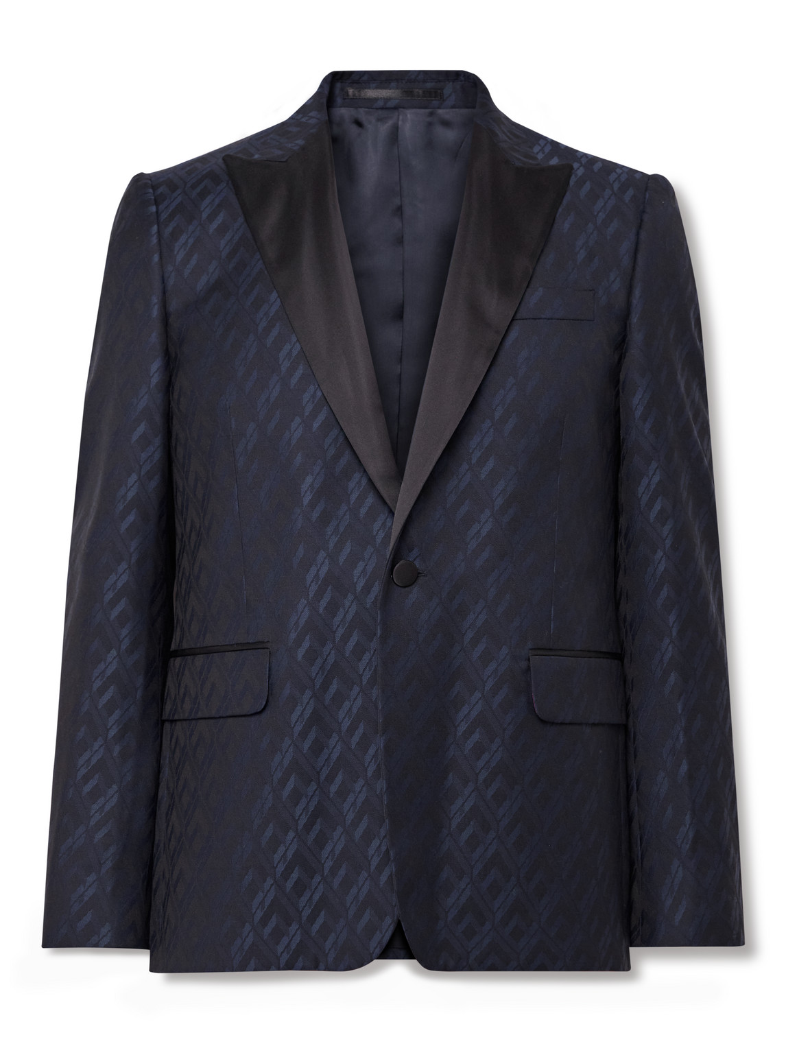 Paul Smith Slim-fit Satin-trimmed Wool-jacquard Tuxedo Jacket In Blue