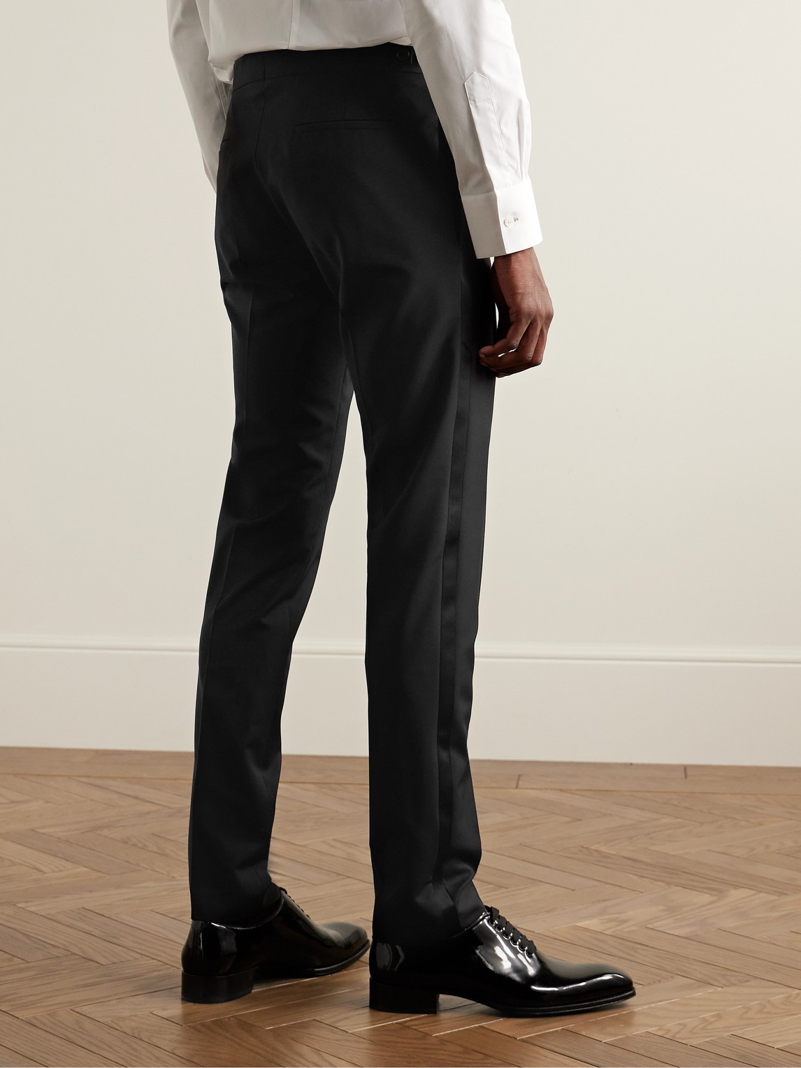 Paul Smith Slim-fit Satin-trimmed Wool And Mohair-blend Tuxedo Trousers In Black