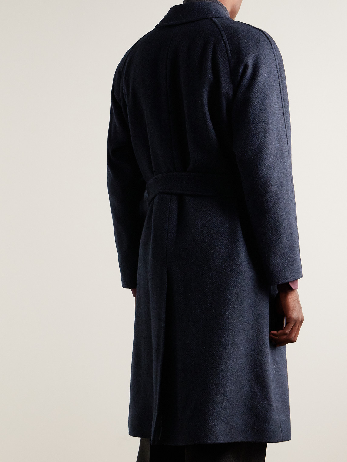Shop Richard James Belted Herringbone Alpaca-blend Tweed Coat In Blue