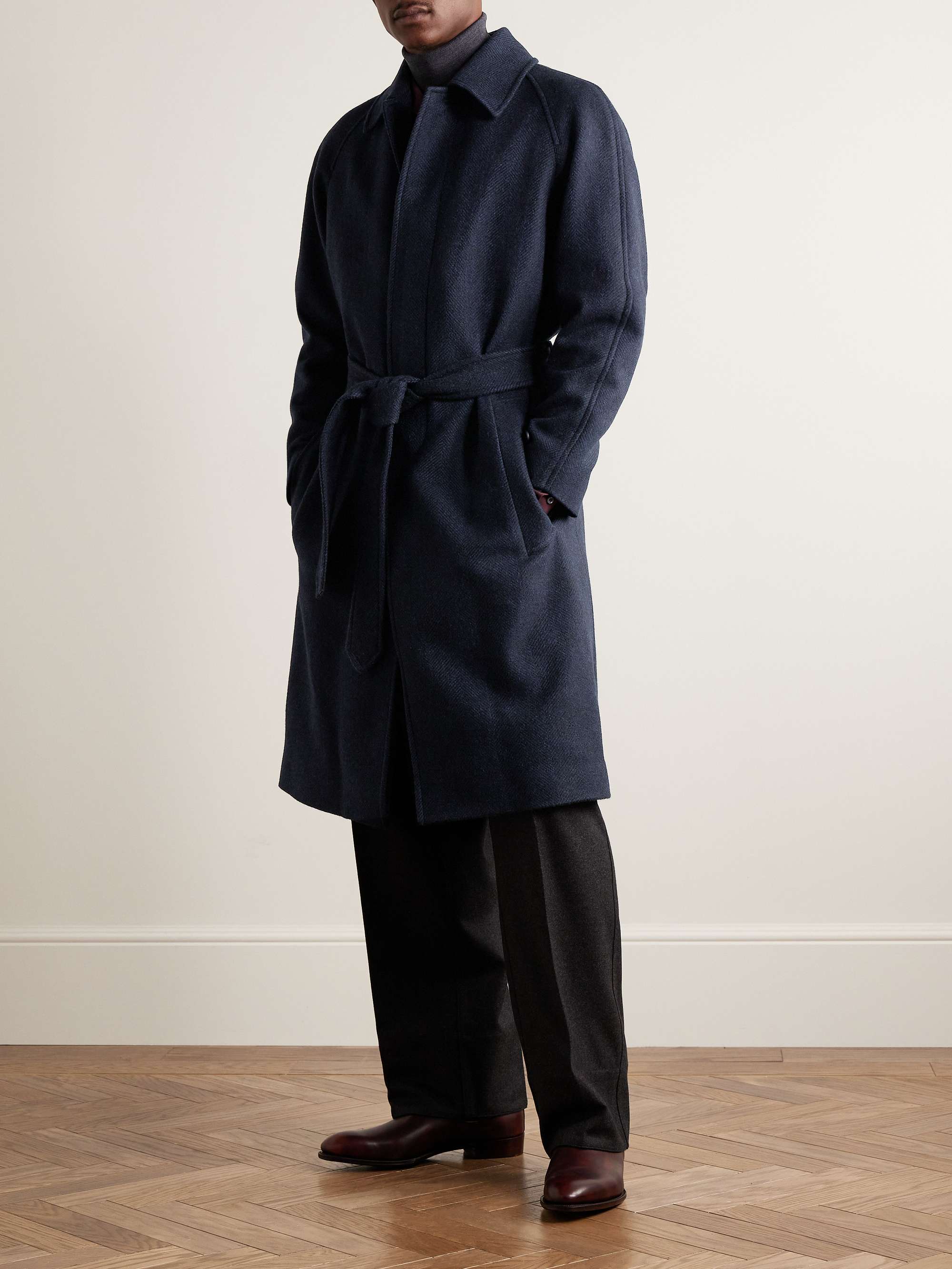 RICHARD JAMES Belted Herringbone Alpaca-Blend Tweed Coat for Men | MR ...
