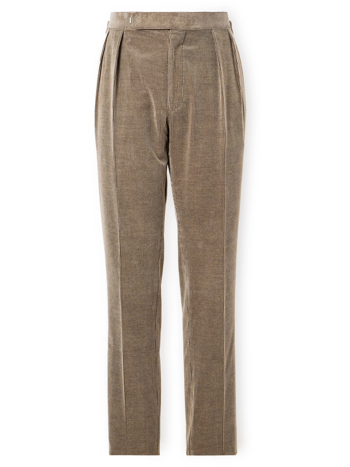 Ralph Lauren Purple Label Gregory Straight-leg Pleated Cotton And Cashmere-blend Corduroy Trousers In Brown