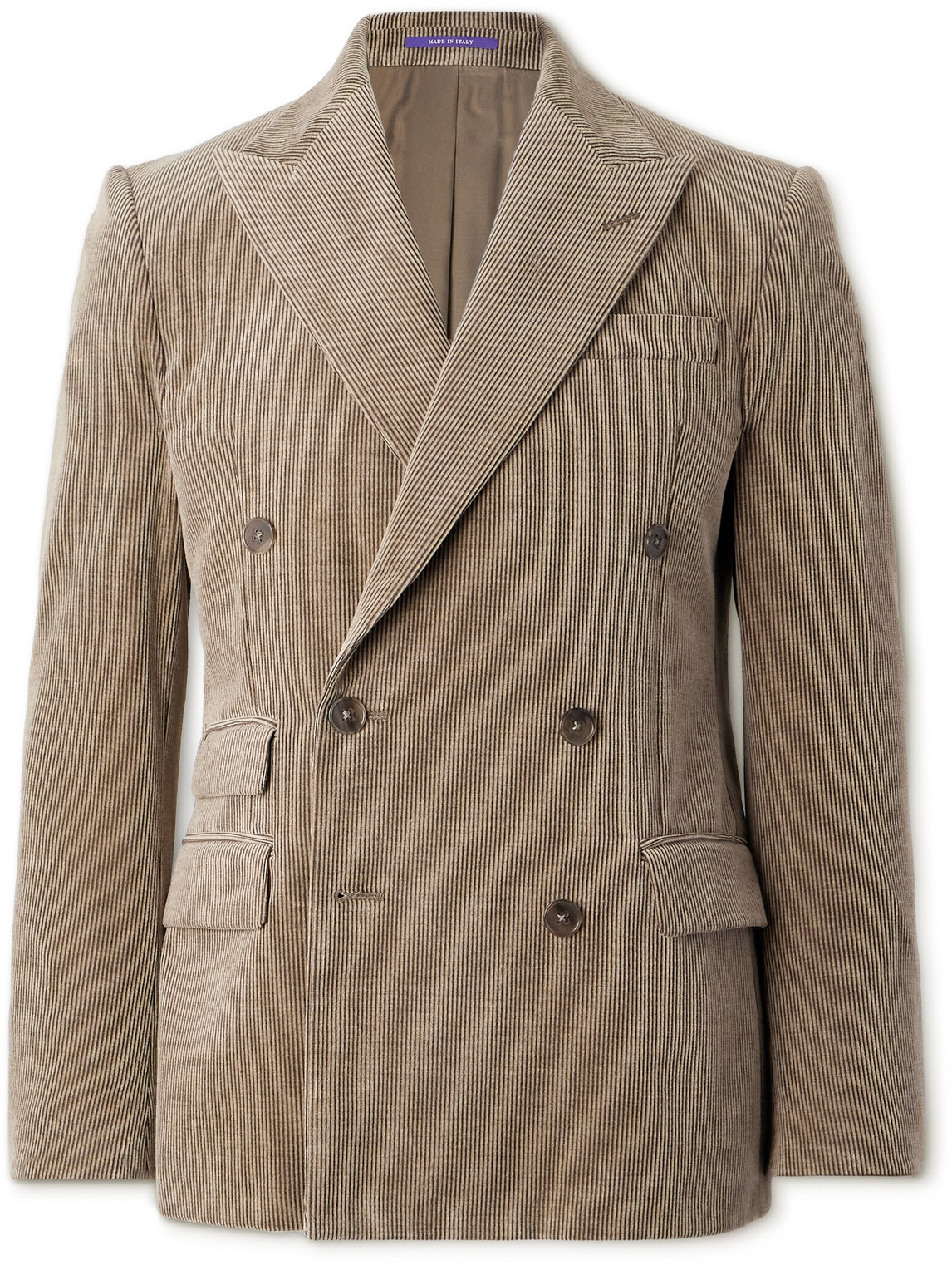 Ralph Lauren Purple Label Kent Slim-fit Double-breasted Cotton And Cashmere-blend Corduroy Suit Jacket In Brown